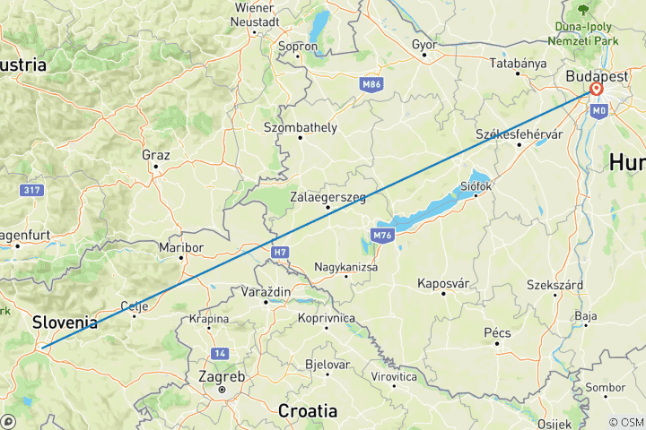 Carte du circuit 7 jours Ljubljana et Budapest en train