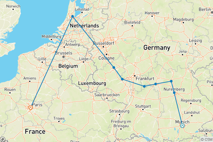 Map of Highlights of the Rhine and Main with Paris Munich → Paris (2025)