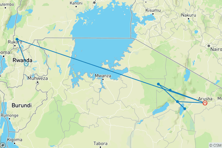 Mapa de Experimenta el Trekking a los Gorilas en Uganda y el Safari Migratorio en Tanzania