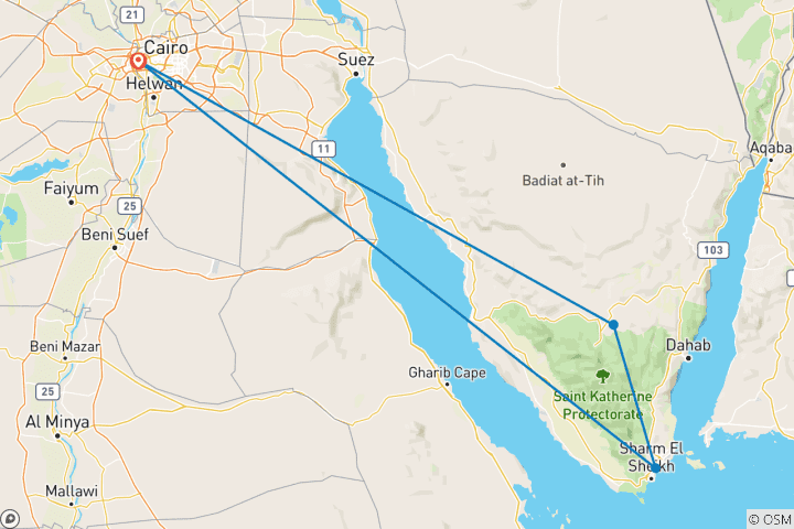 Carte du circuit Découvrez l'Égypte de luxe Pyramides et montagne Sinaï et mer Rouge - 7 jours