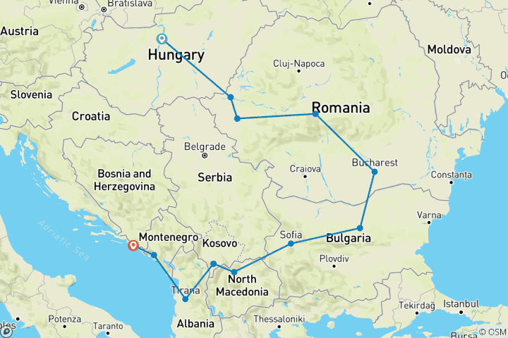 Mapa de PRIVADO - 9 Días de Budapest a Dubrovnik - Una Aventura por el Patrimonio