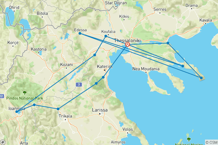 Map of Highlights of Northern Greece - Full Program 8 Days/7 Nights