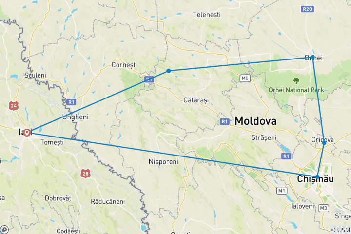 Mapa de 2 días de Iasi a la República de Moldavia con la Bodega Cricova