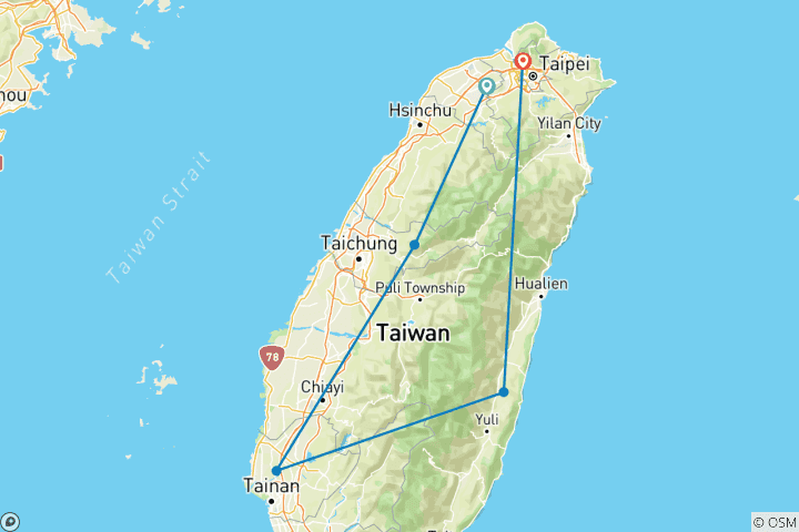 Karte von Taiwan by Train: Unique Sights & Hidden Gems