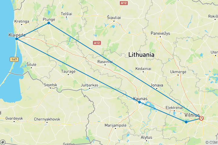 Mapa de Viaje por carretera a Lituania: Dunas de arena y castillos de cuento de hadas