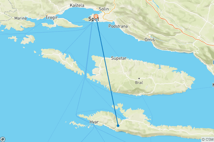 Carte du circuit Le sud de la Croatie : la vieille ville de Split et la beauté cachée de Hvar