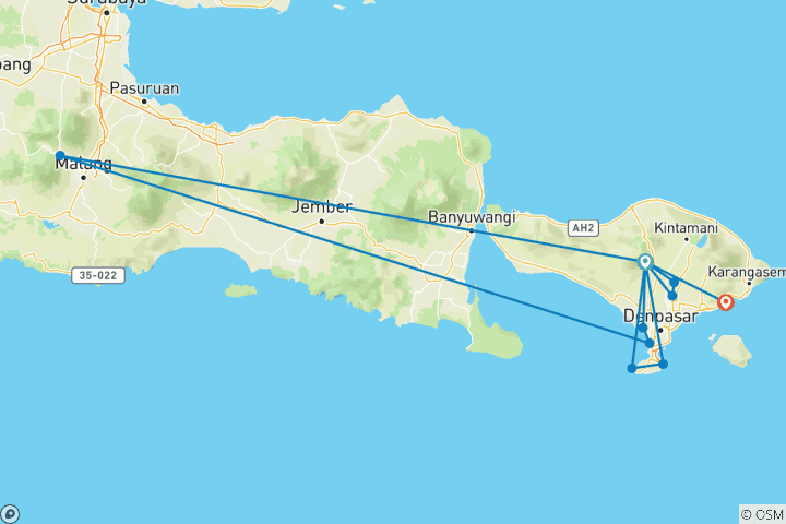 Carte du circuit Bali Stories : Me trouver parmi les vagues (12 destinations)
