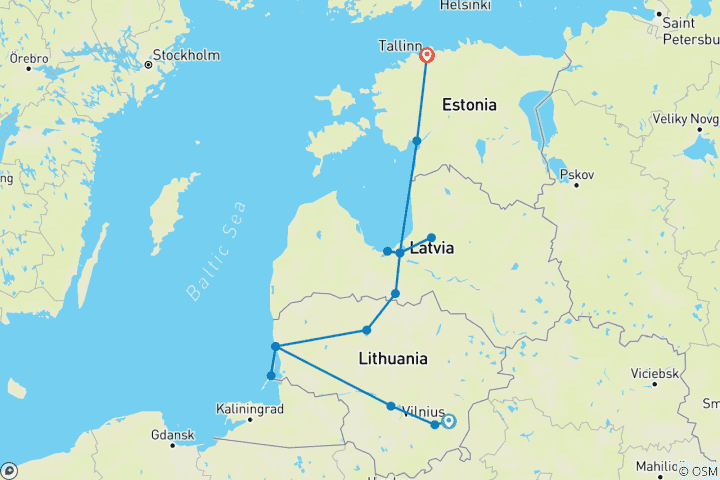 Map of Enchanting Baltic Best Selection (10-Day Private Tour)