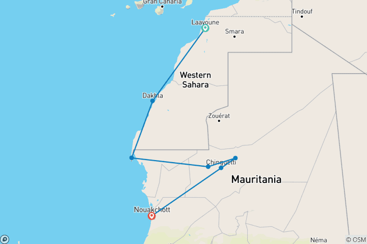 Map of Western Sahara and Mauritania