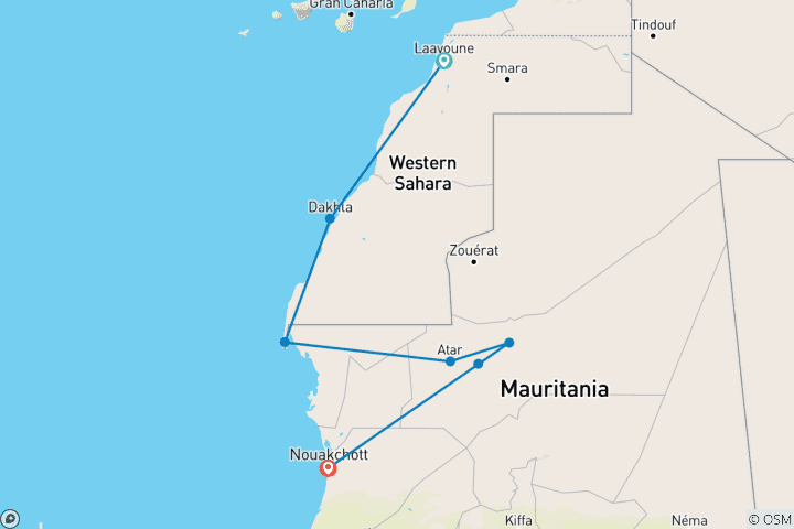 Carte du circuit Sahara occidental et Mauritanie