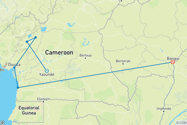 Carte du circuit Aperçu du Cameroun et de la République centrafricaine