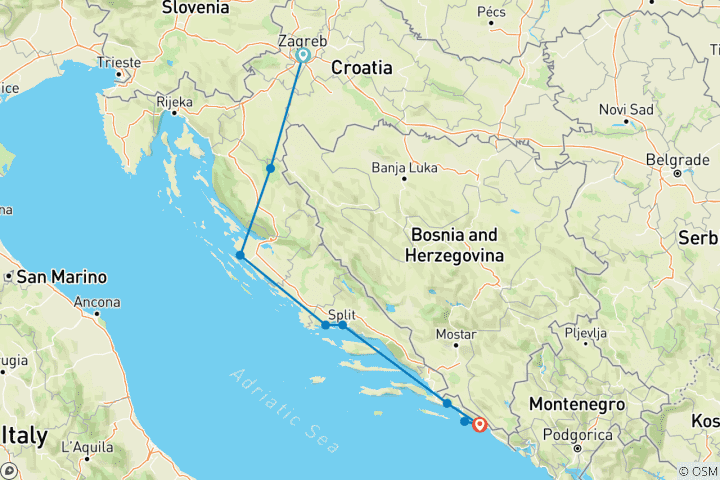 Map of Croatia Odyssey: 9 Days Small Group Tour from Zagreb to Dubrovnik