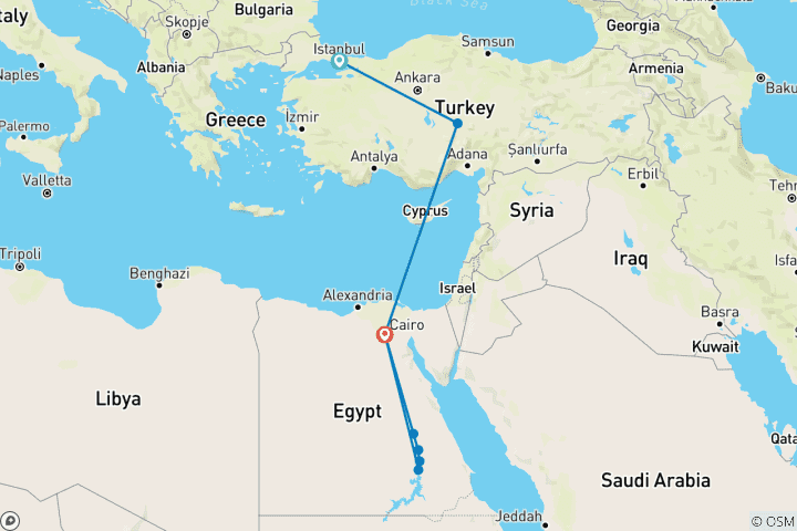 Mapa de 11 días - Lo mejor de Turquía y Egipto