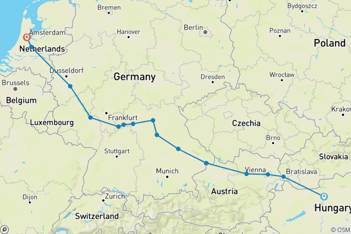 Map of Across Europe - Budapest to Amsterdam (Budapest - Amsterdam)