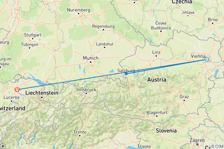 Map of 7 Day Vienna And Zurich By Train