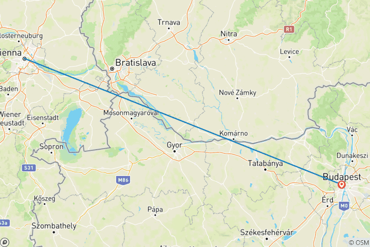 Mapa de 7 días en tren por Viena y Budapest