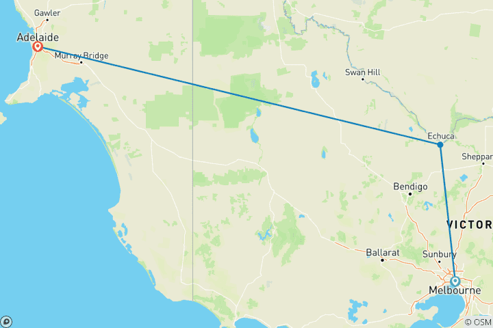 Carte du circuit Reflets de la rivière Murray Melbourne → Adélaïde (2025)