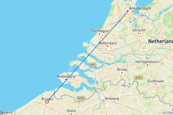 Kaart van Trip naar Amsterdam & Brugge