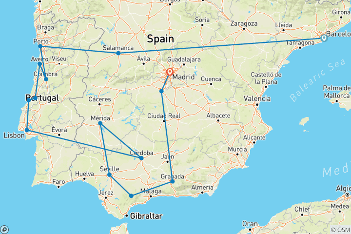 Map of 16-Day Tour Northern Spain & Portugal