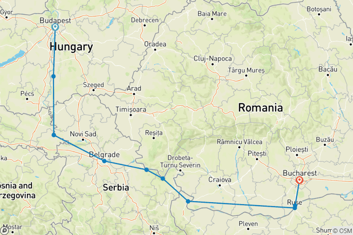 Map of Enchantment of Eastern Europe 2026 - 9 Days (from Budapest to Bucharest)