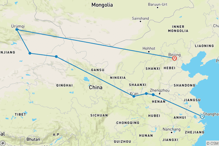 Mapa de China esencial y la Ruta de la Seda