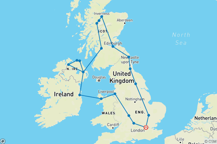 Karte von Great British and Irish Route mit London