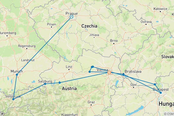 Karte von Von Prag nach Wien und die Pracht der Donaumetropolen