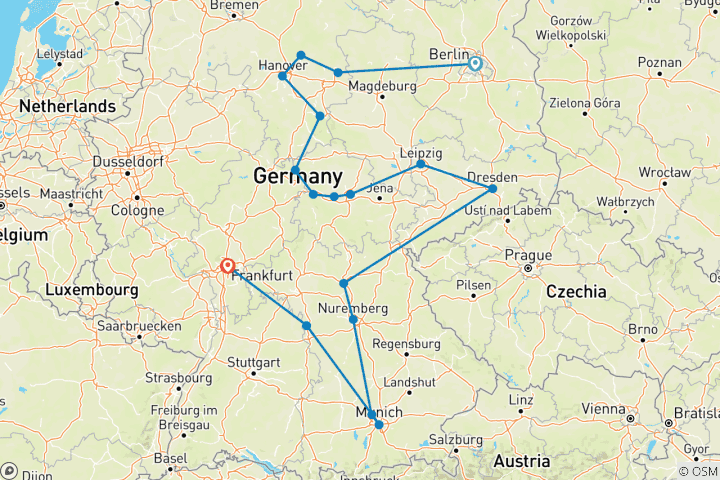 Kaart van Volledig Duitsland Circuit, Eindigend in Frankfurt