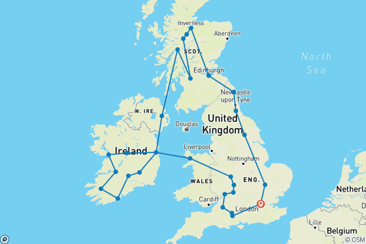 Karte von London, Schottland, Irland und Südengland