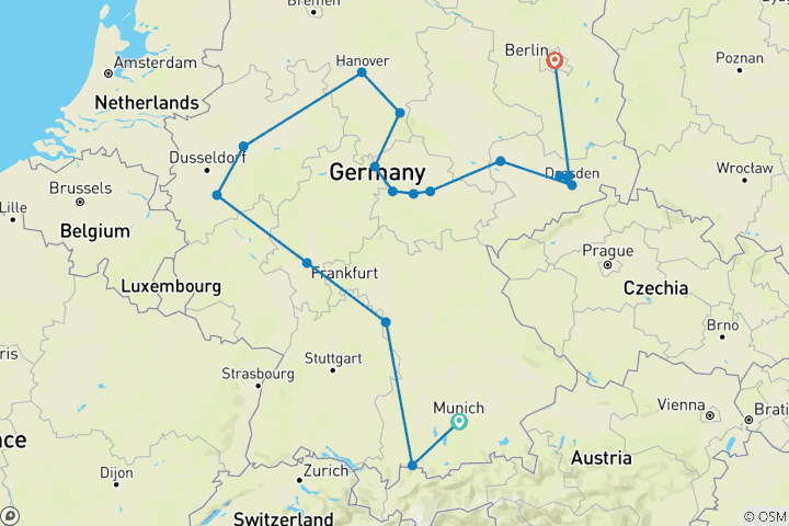 Mapa de De Baviera a Berlín