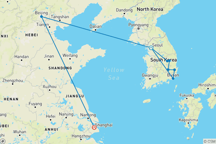 Carte du circuit Corée, Pékin et Shanghai