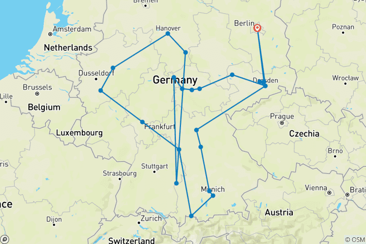 Carte du circuit Itinéraire des grandes villes et des châteaux avec Berlin