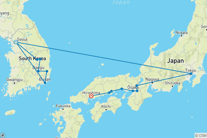 Mapa de Maravillas de Corea y Japón con Hiroshima