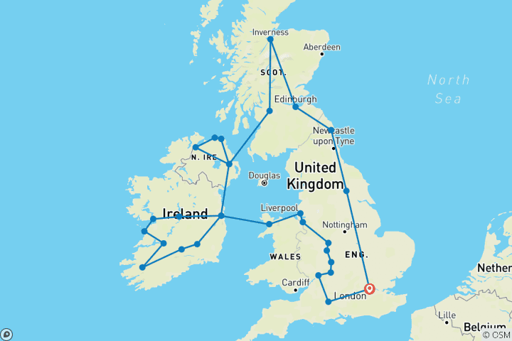 Kaart van Verhalen en Legenden: Verenigd Koninkrijk, Schotland en Ierland met Londen