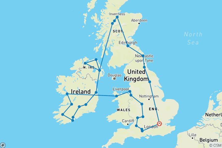 Carte du circuit Histoires et légendes : Royaume-Uni, Écosse et Irlande