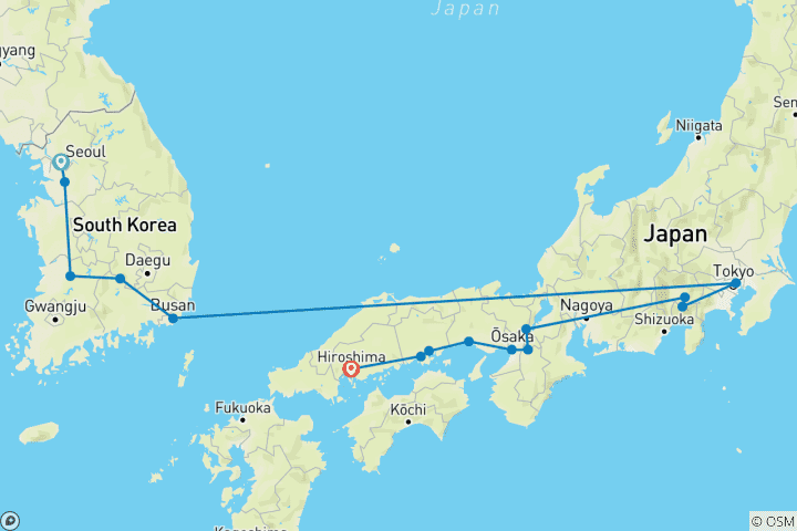 Mapa de La brillante Corea y los contrastes de Japón