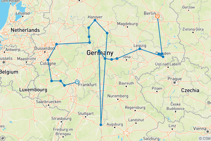 Carte du circuit Circuit au cœur de l'Allemagne, avec arrivée à Berlin (21 étapes)