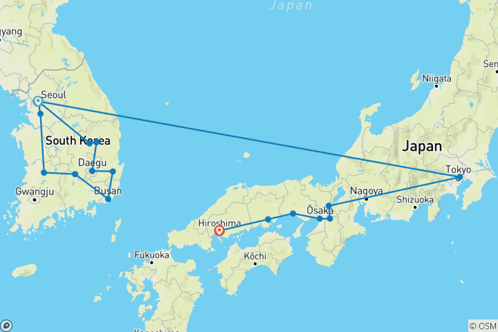 Mapa de Corea y Japón inolvidables