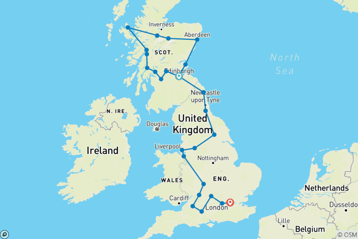 Map of Grand tour of England & Scotland