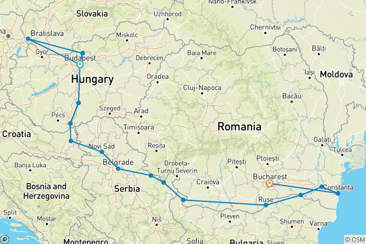 Carte du circuit Découverte du Bas-Danube 2026 - 16 jours