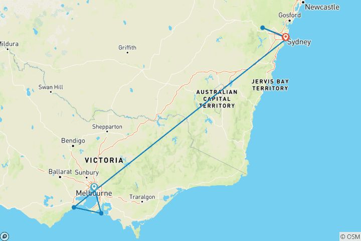 Carte du circuit Points forts de l'Australie (avec air intérieur, 2025/2026)
