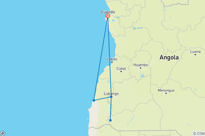 Carte du circuit Expédition culturelle et tribale dans le sud de l'Angola 12 jours/11 nuits