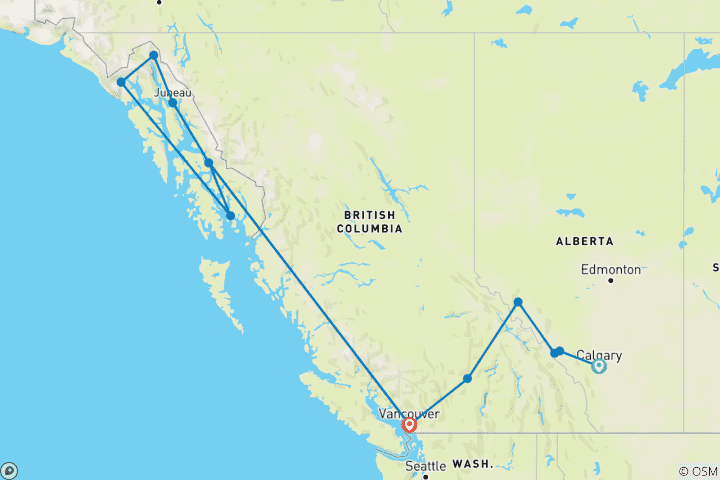 Mapa de Crucero Iconos de las Rocosas y Alaska Calgary → Vancouver (2026)