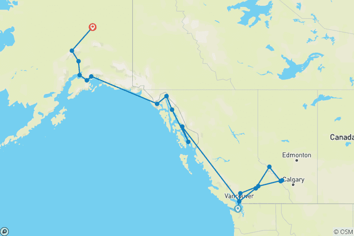 Map of Rockies with Alaska by Sea and Land Victoria → Fairbanks (2026)