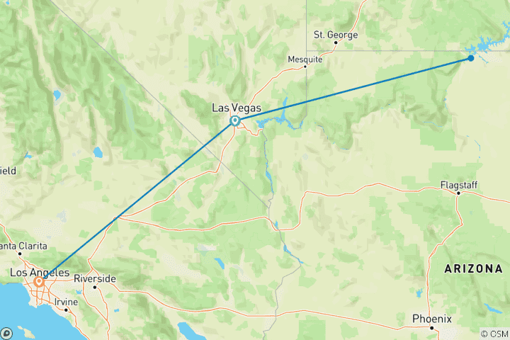 Carte du circuit 4 jours Las Vegas+Parc national du Grand Canyon+Antelope Canyon+Horseshoe Bend(bilingue : chinois+anglais)