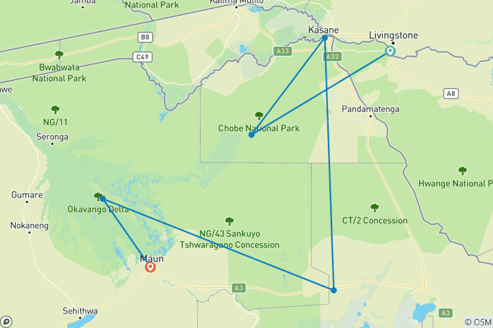Carte du circuit Victoria Falls et Botswana 35 à 45 (35 à 45)