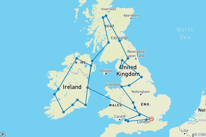 Karte von Nüchtern neugierig: Großbritannien und Irland (18 Tage)