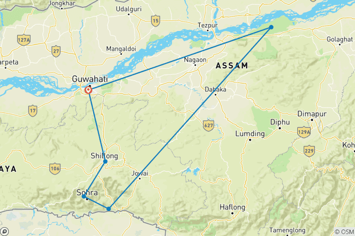 Kaart van Van heuvels naar wildernis: 8 dagen magie in Shillong & Kaziranga