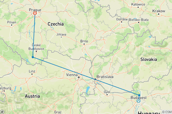 Carte du circuit Exploration du Danube et Prague (4 destinations)