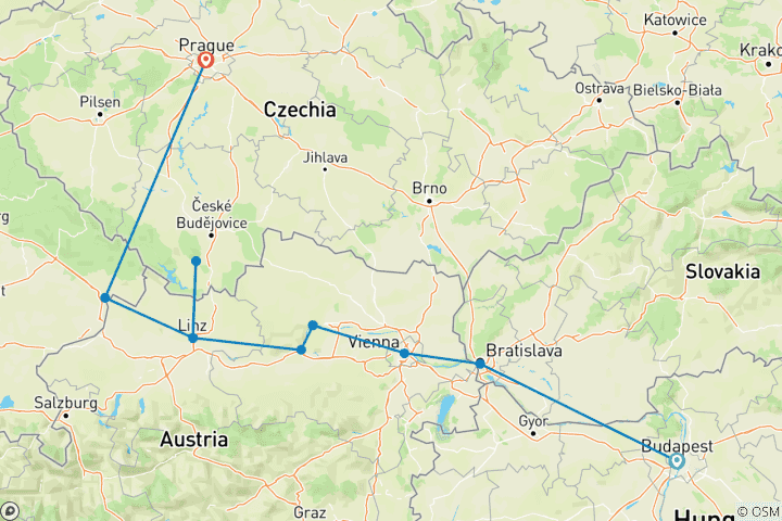 Carte du circuit Exploration du Danube et Prague (11 destinations)